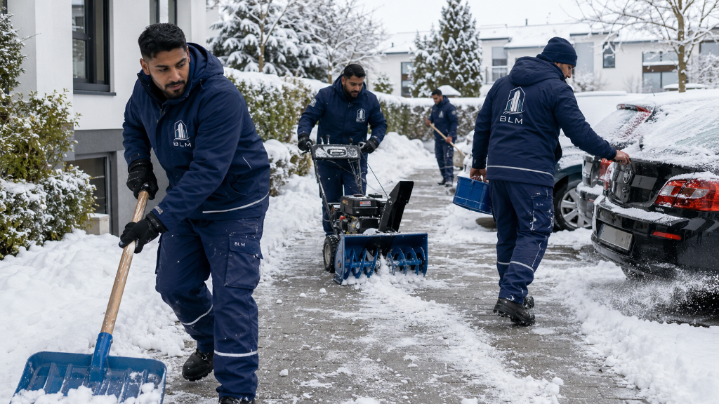 BLM Dienstleistungen Winterdienst vor einem Gebäude